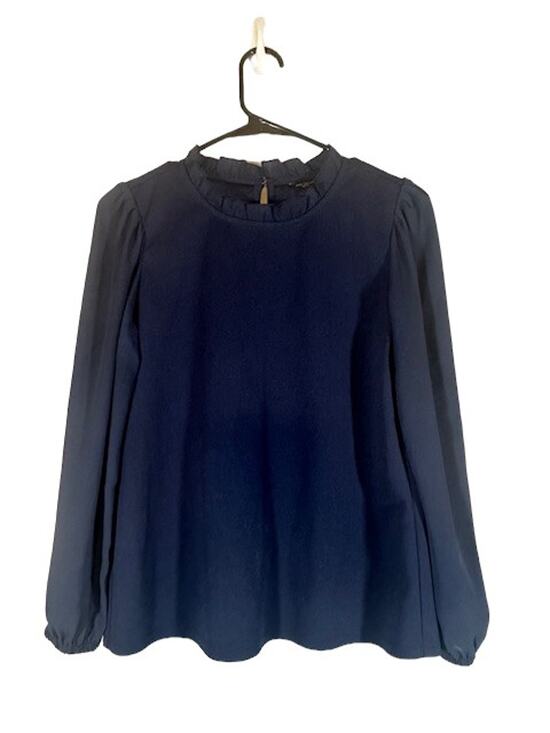 Ann Taylor Tops - Ann Taylor Navy Blue Scalloped Neck Long Sleeve Dressy Blouse Women Sz SP